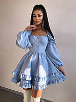 Жіноча міні сукня бебі долл з оборками та об'ємними рукавами Dp275