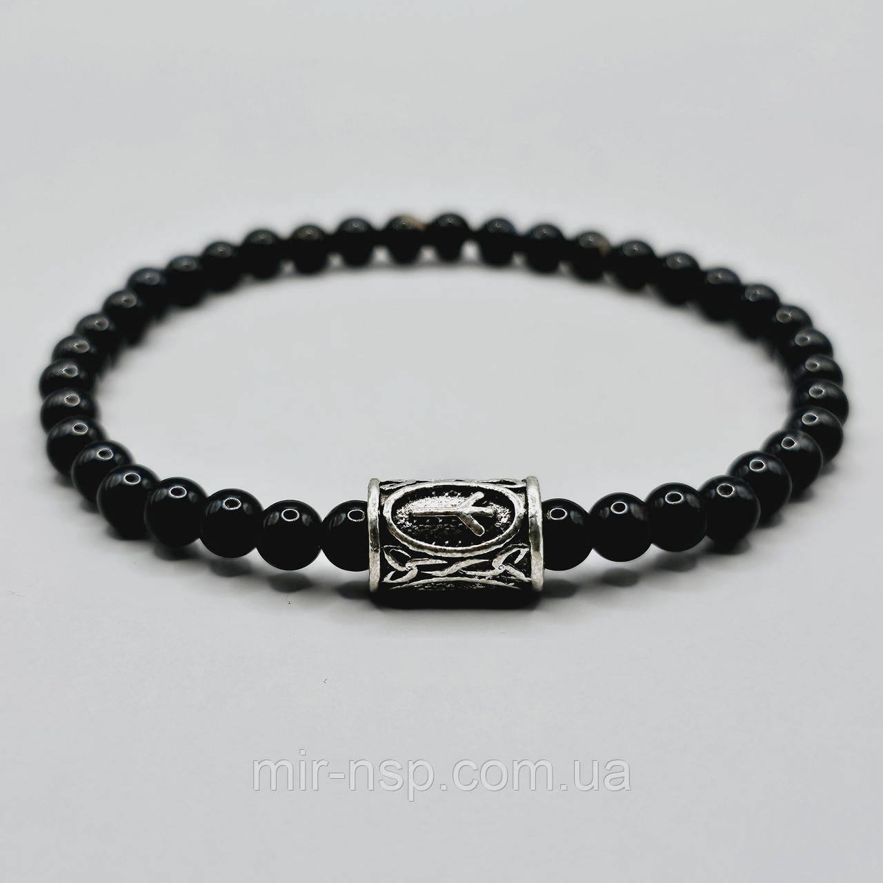 Браслет 100% натуральный Агат 5 мм и руна Альгиз, фото 1