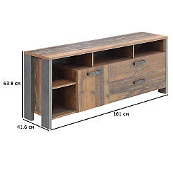 Тумба під тв довга на ніжках Clif 161 см старе дерево вінтаж та бетон темно-сірий у вітальню