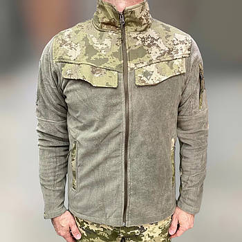 Армейська кофта флісова WOLFTRAP, тепла, розмір XXL, Олива, Камуфляжні вставки на рукава, плечі, кишені