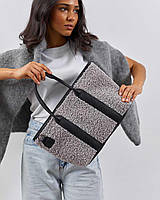 Женская меховая сумка-шопер Аманда серая,модная меховая сумка с ручками и плечевым ремнем