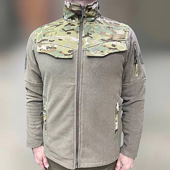 Армійська Кофта флісова WOLFTRAP, тепла, розмір M, Олива, вставки Мультикам на рукави, плечі, кишені XXL