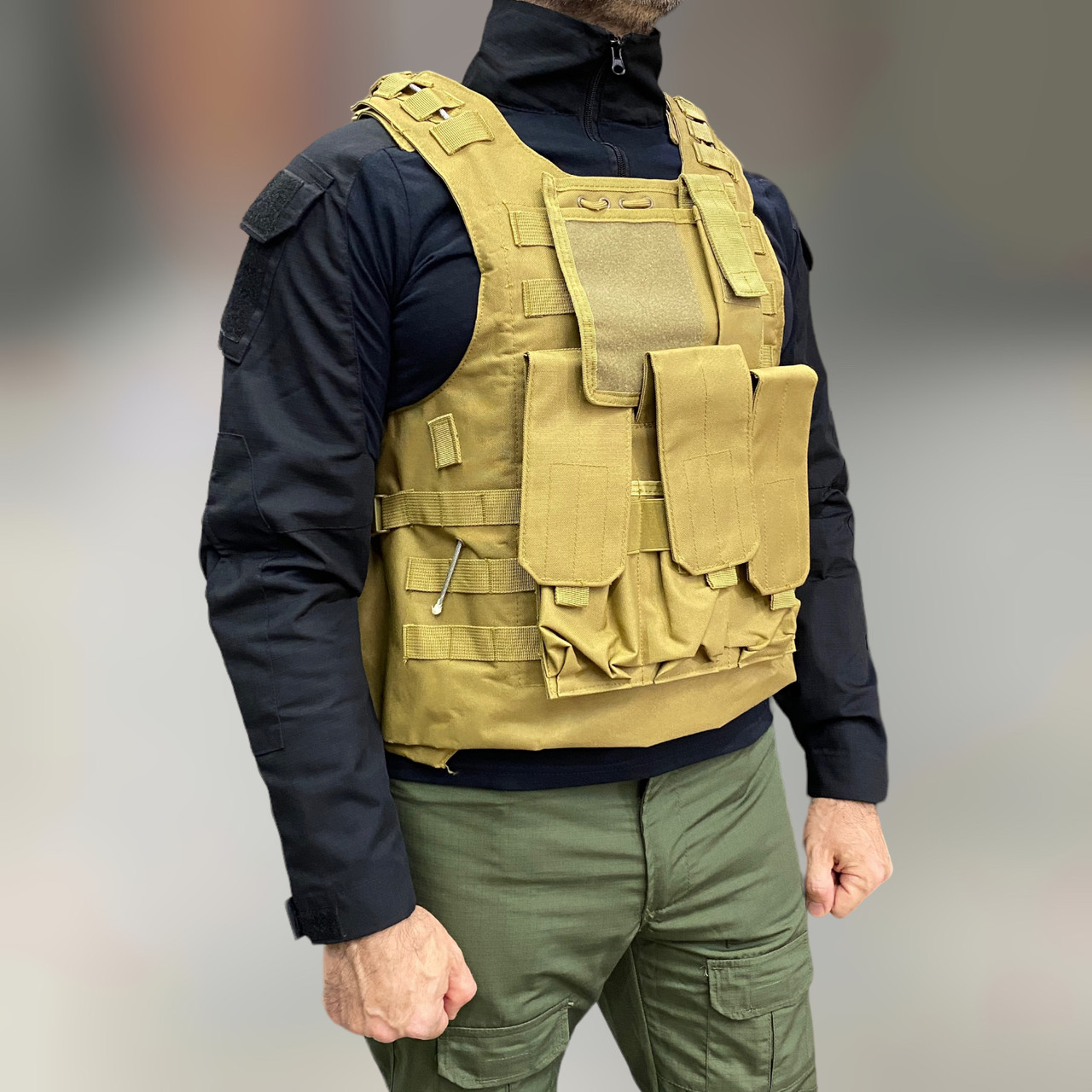 Плитоноска з підсумками 6 шт, швидке скидання на дроті, Койот, із системою Моллі, plate carrier molle placard, фото 1