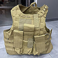 Плитоноска з підсумками 6 шт, швидке скидання на дроті, Койот, із системою Моллі, plate carrier molle placard, фото 6