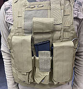 Плитоноска з підсумками 6 шт, швидке скидання на дроті, Койот, із системою Моллі, plate carrier molle placard, фото 7