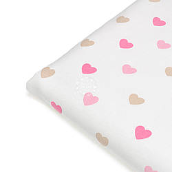 Відріз ранфорсу "Сердечка трьох кольорів" рожево-бежеві на білому тлі, №4924, розмір 50*240 см