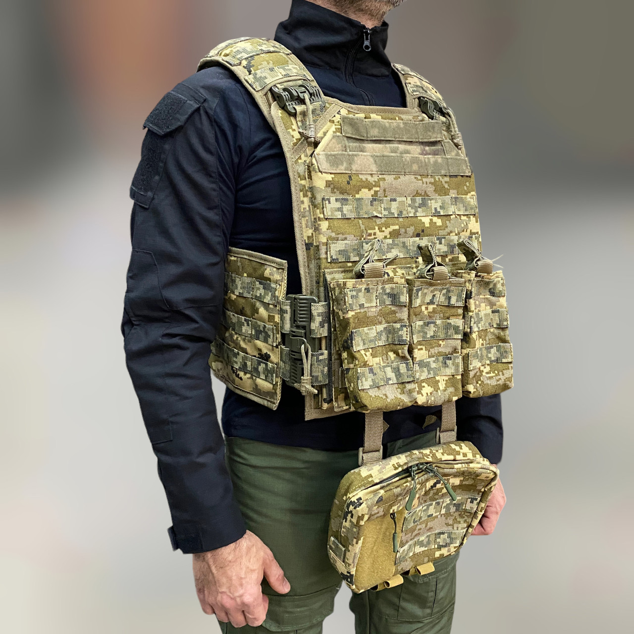 Плитоноска з підсумками та напашником, подвійне швидке скидання, з камербандами, Український Піксель, MOLLE, Cordura 1000D Мультикам, фото 1