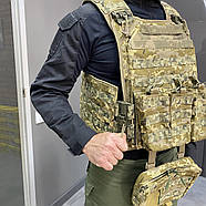 Плитоноска з підсумками та напашником, подвійне швидке скидання, з камербандами, Український Піксель, MOLLE, Cordura 1000D Мультикам, фото 3