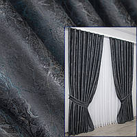 Комплект (2шт.1,5х2,9м.) штор из ткани бархат, "Афина", Турция. Цвет черный с серым. Код 1298ш 33-0196