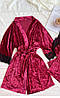 Халат жіночий з мармурового велюру і мережива (без піжами!) бордовий розмір one size (XS-L), фото 7