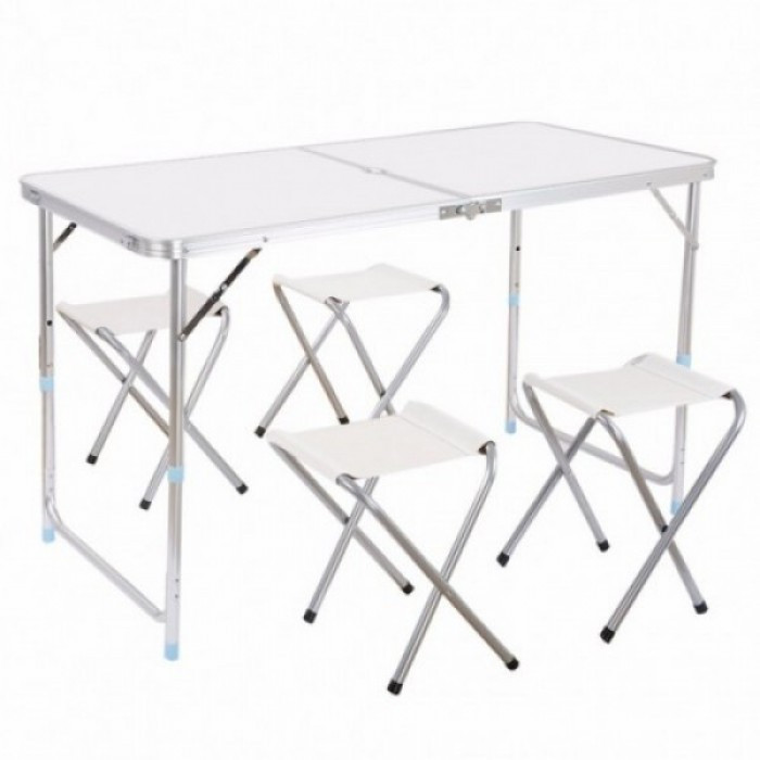 Тор! Стол для пикника раскладной со 4 стульями Folding Table 120х60х55/60/70 см 3 режима высоты Светлый - фото 2 - id-p2084266600