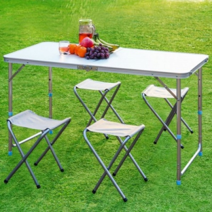 Тор! Стол для пикника раскладной со 4 стульями Folding Table 120х60х55/60/70 см 3 режима высоты Светлый - фото 6 - id-p2084266600