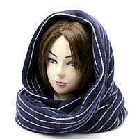 Женский шарф на осень в полоску, зимний шарф длинный с бахромой, большой шарф синий с узором на зиму/осень