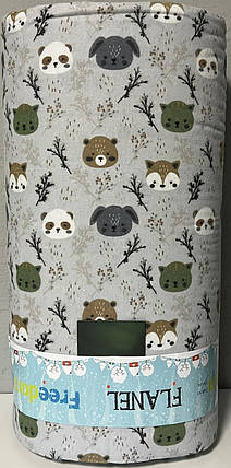 Дитяча сіра тканина 240 см для постільної білизни Фланель (байка) з малюнком лісові звірята, рулон 25 м, фото 2