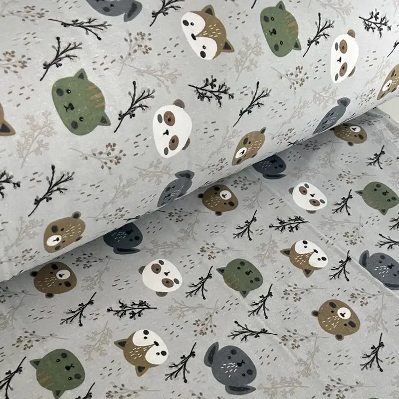 Дитяча сіра тканина 240 см для постільної білизни Фланель (байка) з малюнком лісові звірята, рулон 25 м