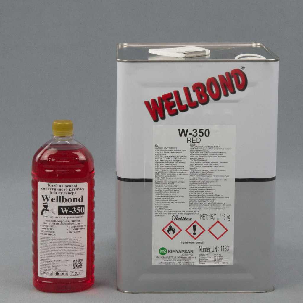 Клей Wellbond W-350 (під пульверизатор) на основі синтетичного каучуку, для тканин, карпета, поролону та інших покриттів, 1.0л, фото 1