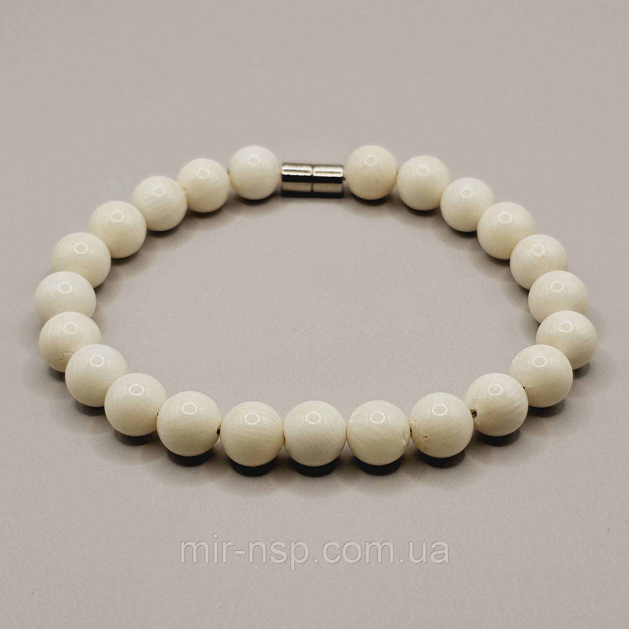 Браслет Корал білий натуральний 8 мм вага 15г розмір 18,5, фото 1