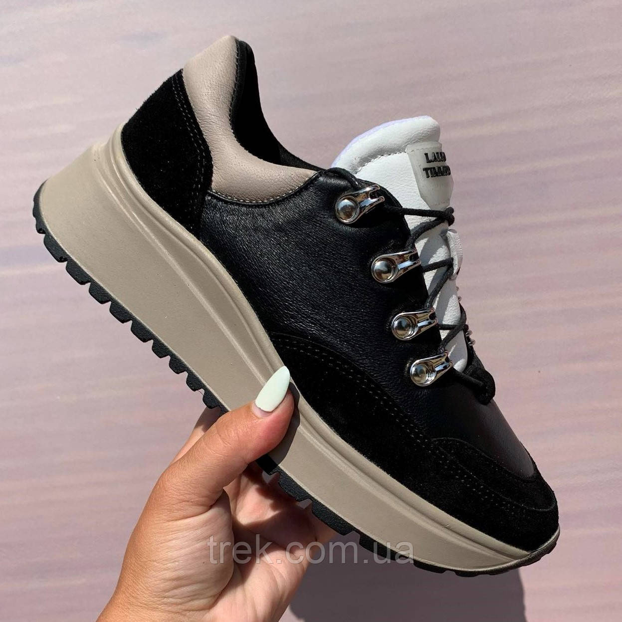 Кросівки жіночі шкіряні чорн-беж /23188/ 36р, фото 1