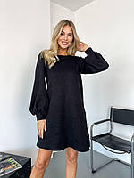 Стильное базовое теплое мягкое прямое женское платье двухсторонняя плотная ангора люкс OS 46/48, Черный