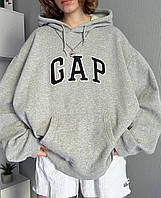Жіночий базовий худий оверсайз з написом GAP батник тринити на флісі світшот з капюшоном толстовка OS 42/46, Меланж