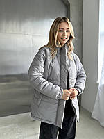 Женская стильная куртка пуховик стеганная легкая зимняя теплая курточка синтепон 250 еврозима деми OS 42/46, Серый