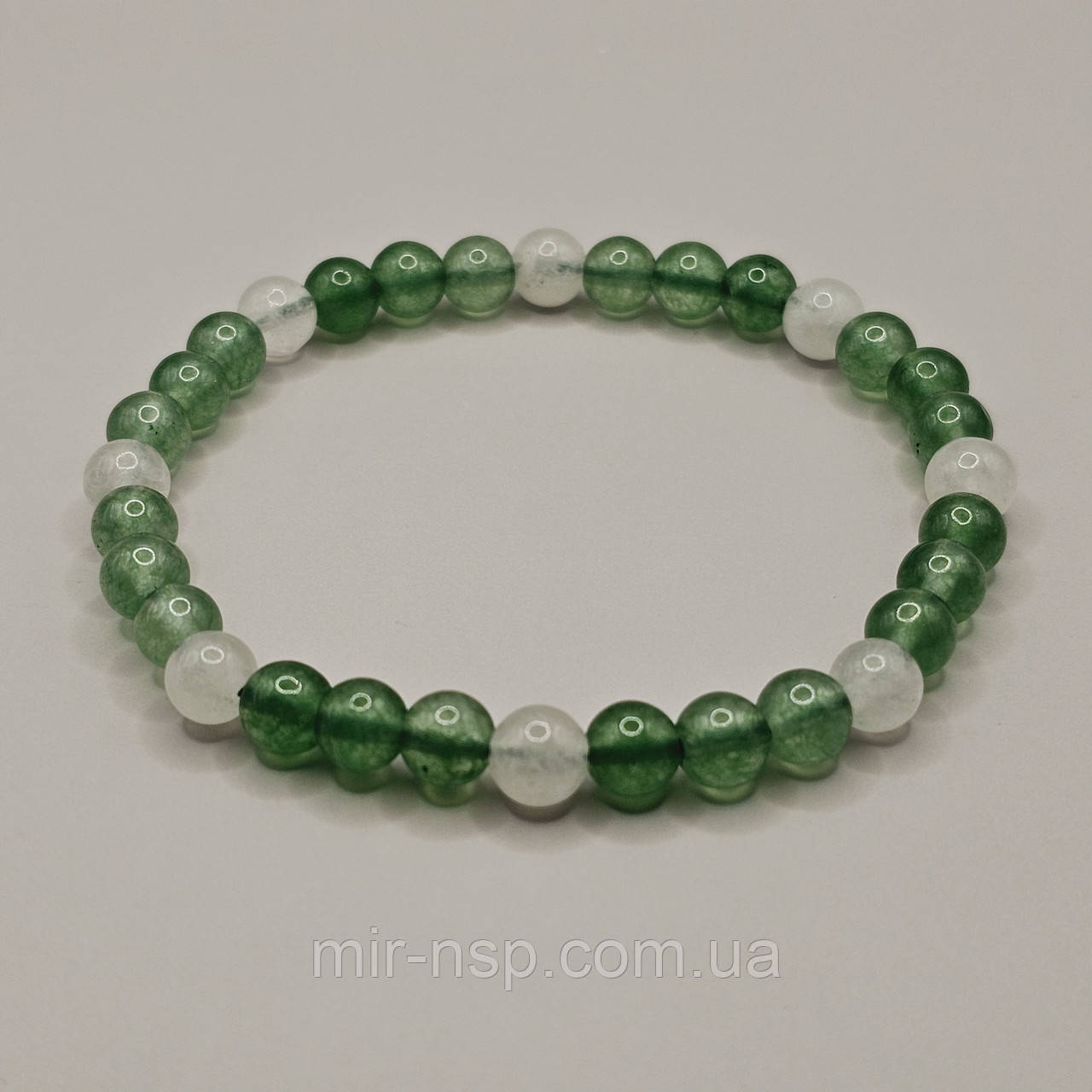Браслет 100% натуральний білий та зелений кварц розмір 19, фото 1