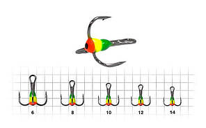 Трійник з краплею Fishing ROI 8 GLR - Зелено-жовто-червоний - 25шт/уп