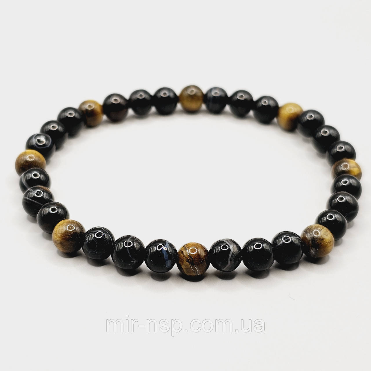 Браслет 100% натуральний агат та тигрове око 6 мм розмір 19, фото 1