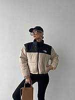 Осенняя теплая женская куртка the north face модная теплая курточка на молнии без капюшона синтепон 200 OS 44/46, Бежевый