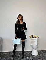 Стильна базова приталена жіноча сукня зі шнурівкою по спинці з пишною спідницею рубчик мустанг OS 46, Чорний