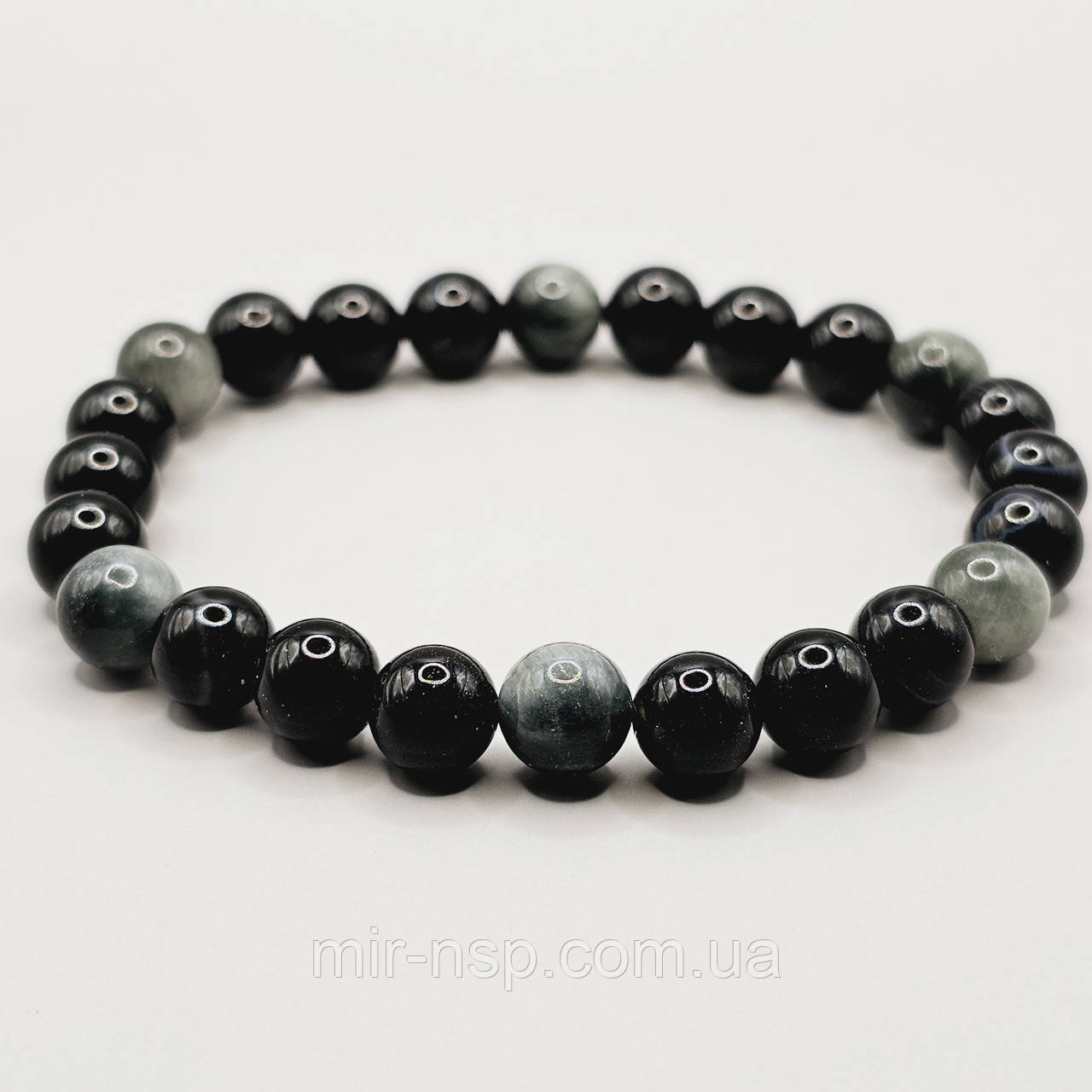 Браслет 100% натуральний агат та кошаче око 8 мм розмір 19,5, фото 1