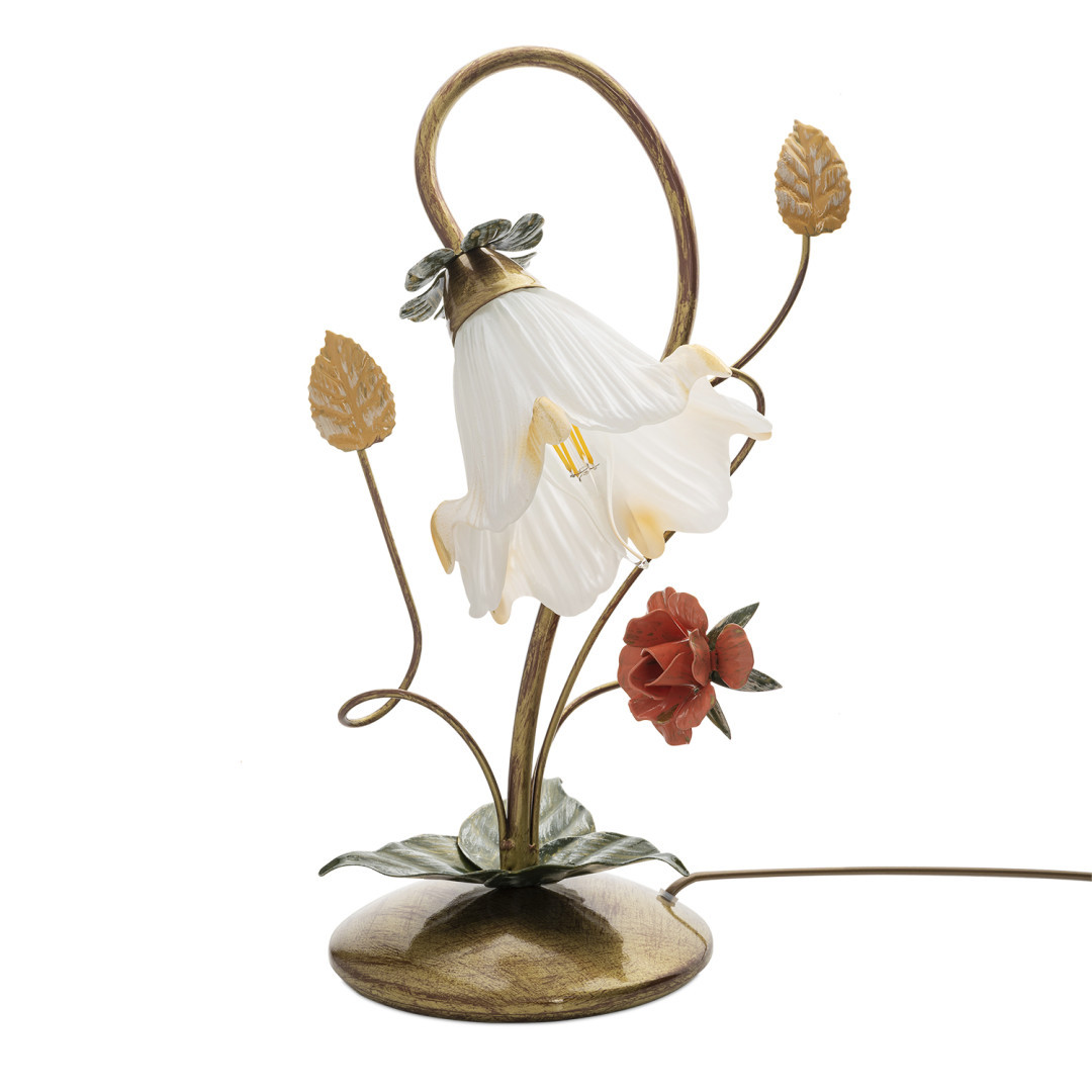 Настільна лампа металева на 1 скляний плафон у вигляді квітки Е14 30х41 см
