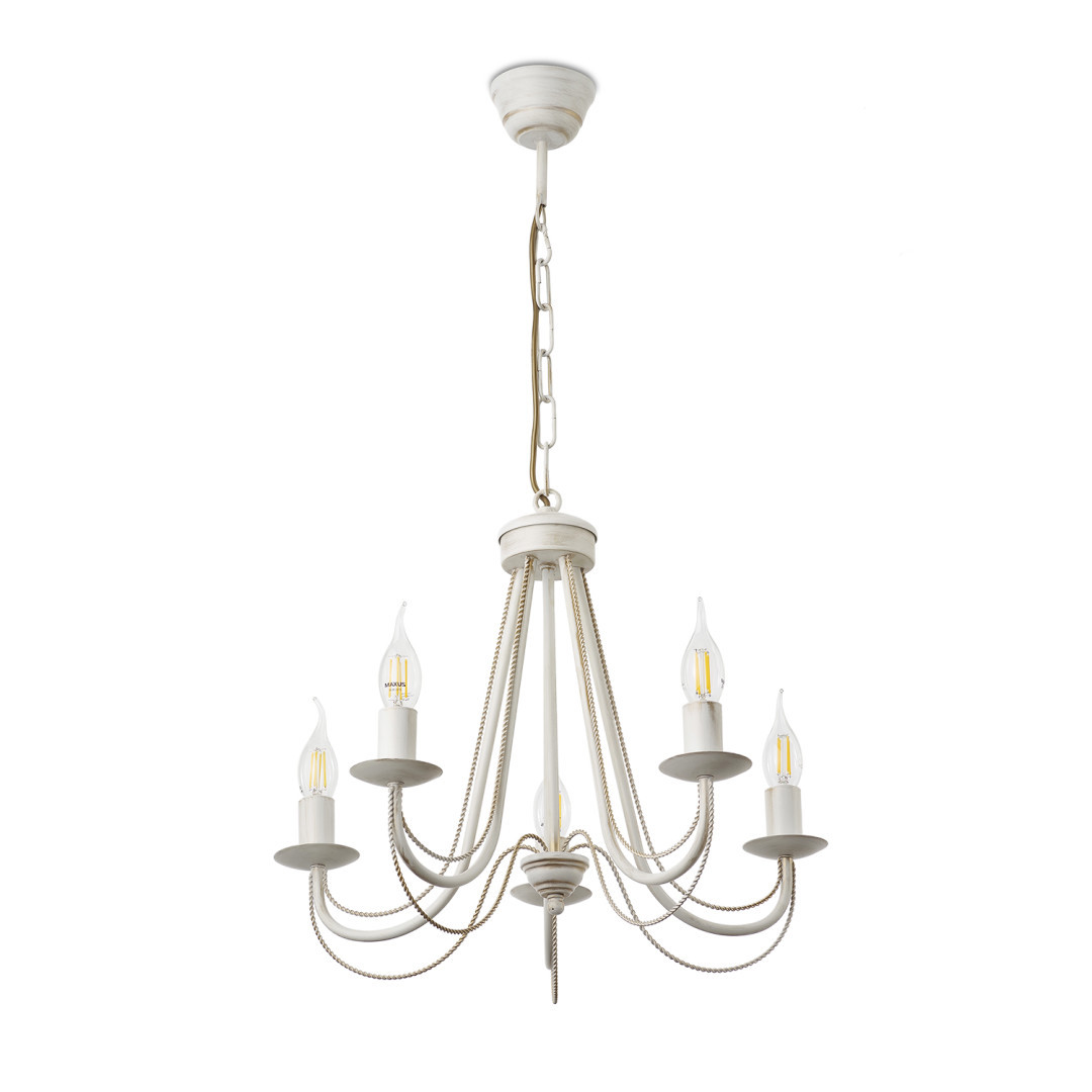 Люстра-свічка металева на ланцюгу 5 ламп Е14 білий/золота патина 52х68 см