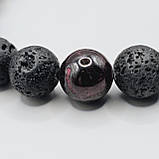 Браслет чоловічий 100% натуральні лава та гранат 10 мм розмір 21, фото 2