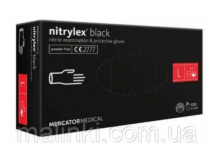 Нітрилові рукавички MERCATOR чорні, розмір L, упаковка 100 шт, фото 1