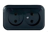 Розетка подвійна накладна, зовнішня без заземлення серія MAGLEV BLACK ''MARSHEL'' чорна, фото 2