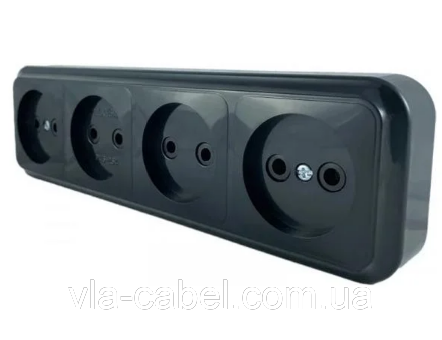 Розетка чотиримісна відкритої установки, накладна серія MAGLEV BLACK зовнішня ''MARSHEL'' чорна