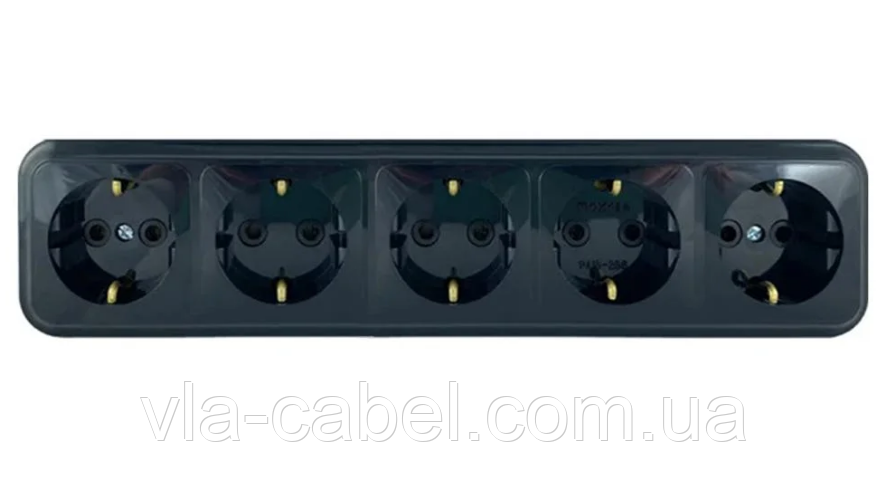 Розетка п'ятимісна накладна, зовнішня із заземленням серія MAGLEV BLACK TM ''MARSHEL'' чорна