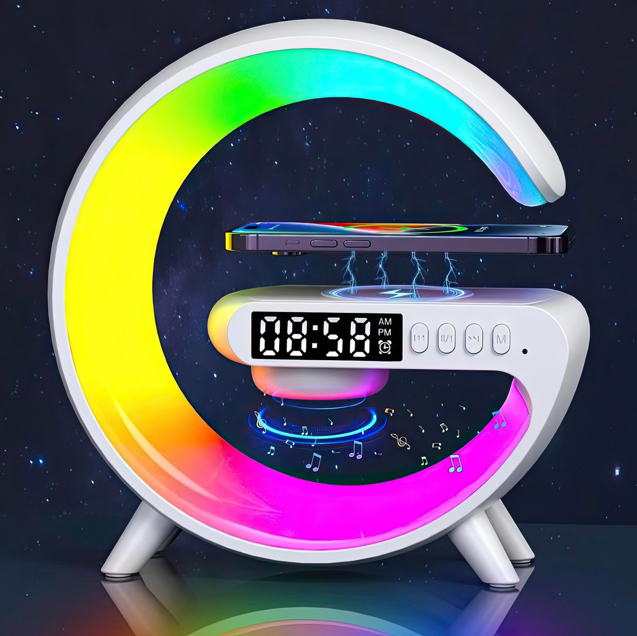 Світлодіодна лампа-нічник-колонка G-Smart Light G63 RGB з бездротовою зарядкою, музичний нічник