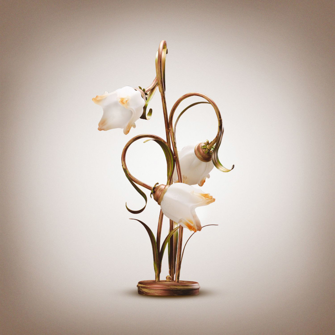 Декоративна настільна лампа на 3 плафони E14 метал очерет 35х66 см