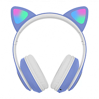 Тор! Бездротові Bluetooth навушники зі світними котячими LED вушками STN-28 micro SD, AUX Сині