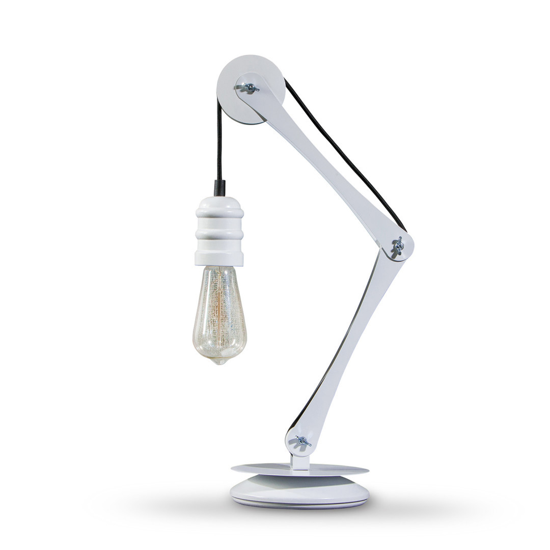 Біла металева настільна лампа з елементами дерева E27 16x62 см