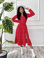Платье Лаура Ткань принтованный софт Цвет: красный размеры 42-44, 46-48, 50-52