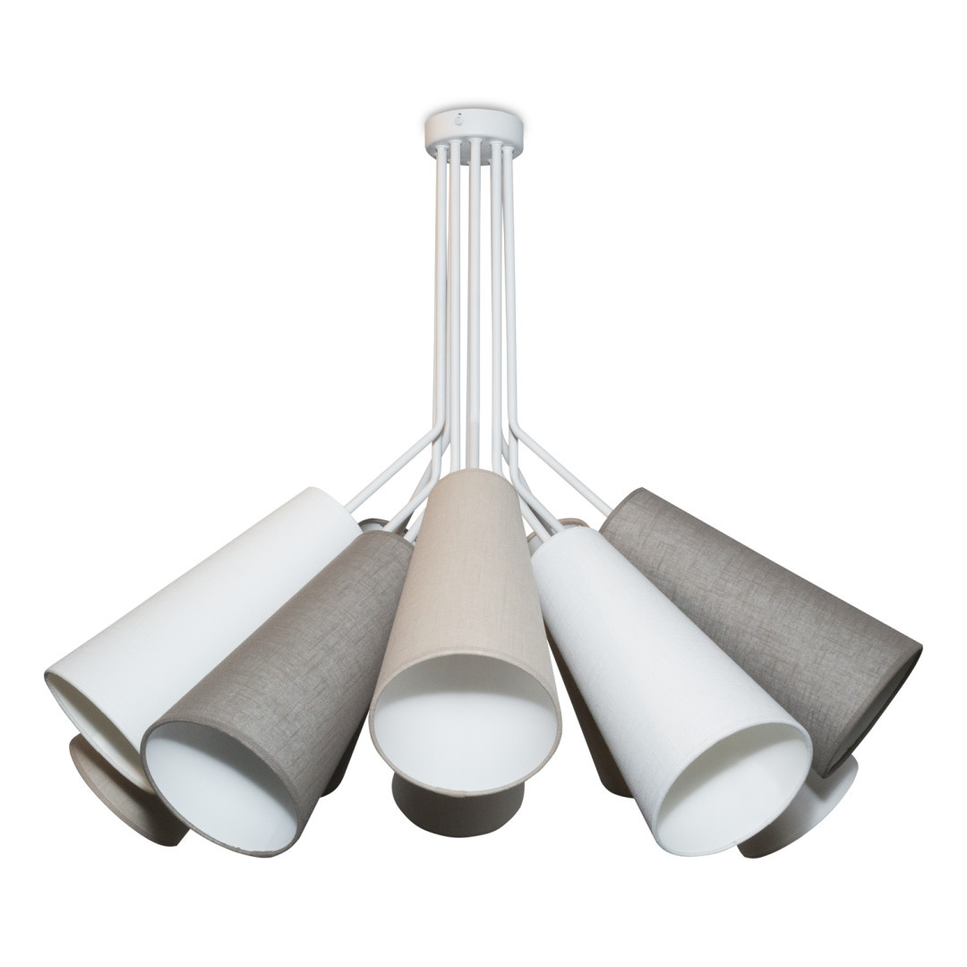 Люстра на штангах із текстильними абажурами на 10 ламп Е14 90х72 см