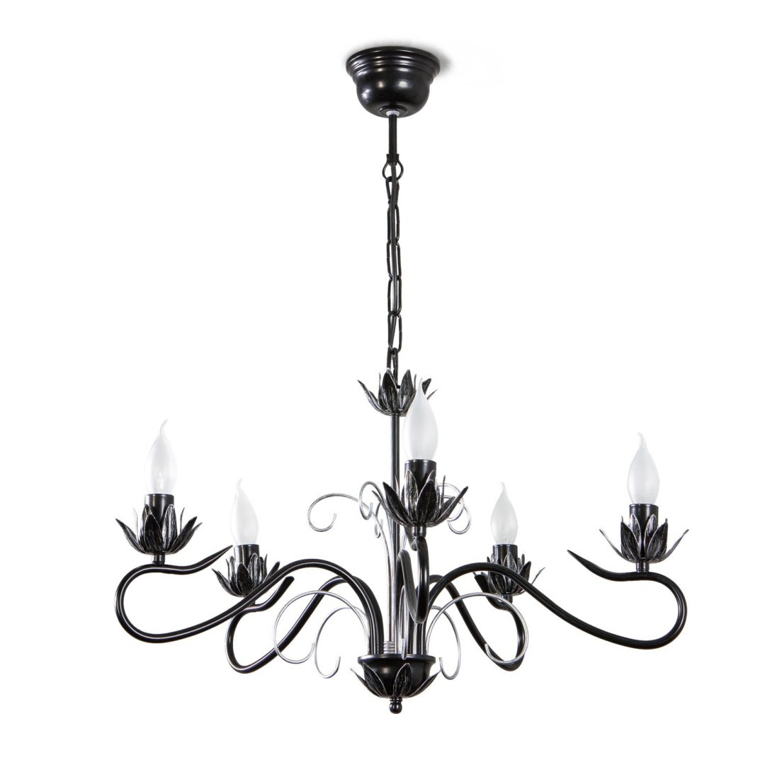 Люстра на ланцюгу чорна зі сріблом на 5 ламп-свічок Е14 58х88 см