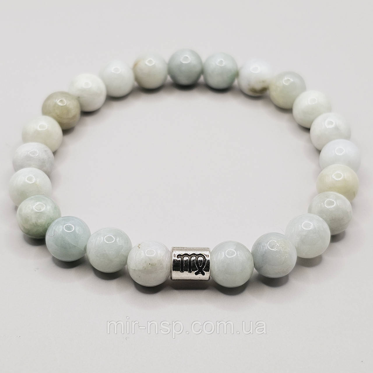 Браслет 100% натуральний нефрит 8 мм з намистиною Діва, фото 1