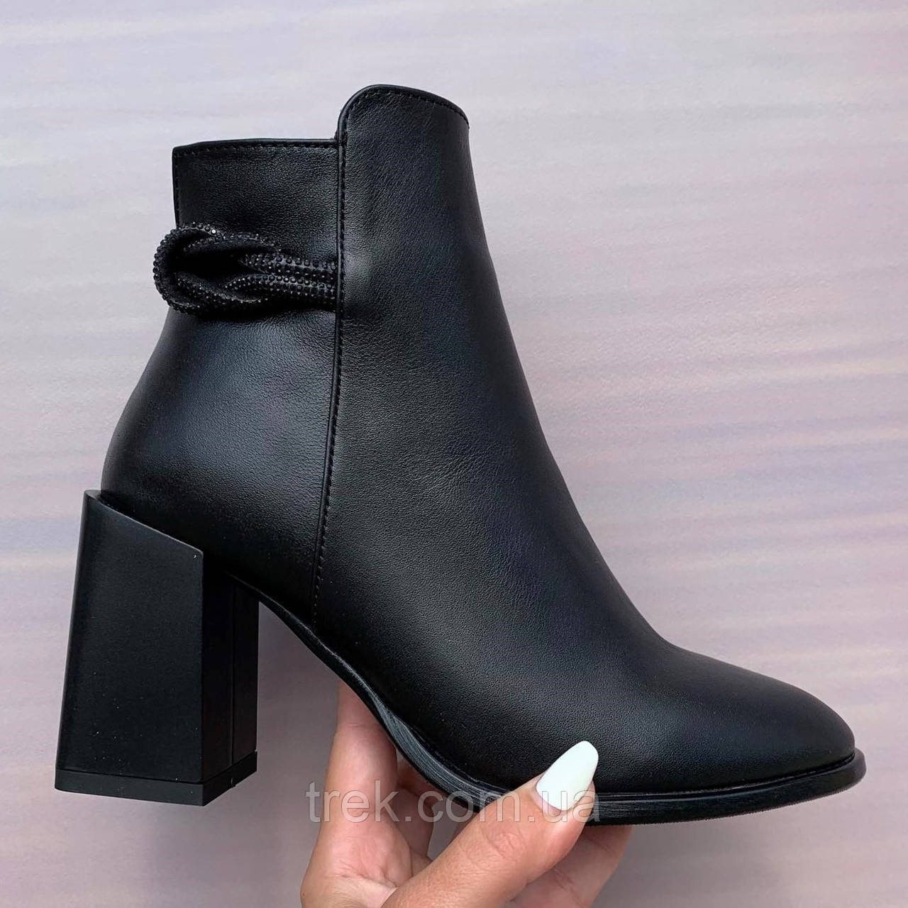 Черевики на каблуку шкіряні чорні /23176/ 39р, фото 1