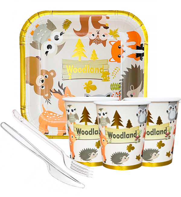 Набір паперового посуду "Лісові звірі", (на 10 персон)