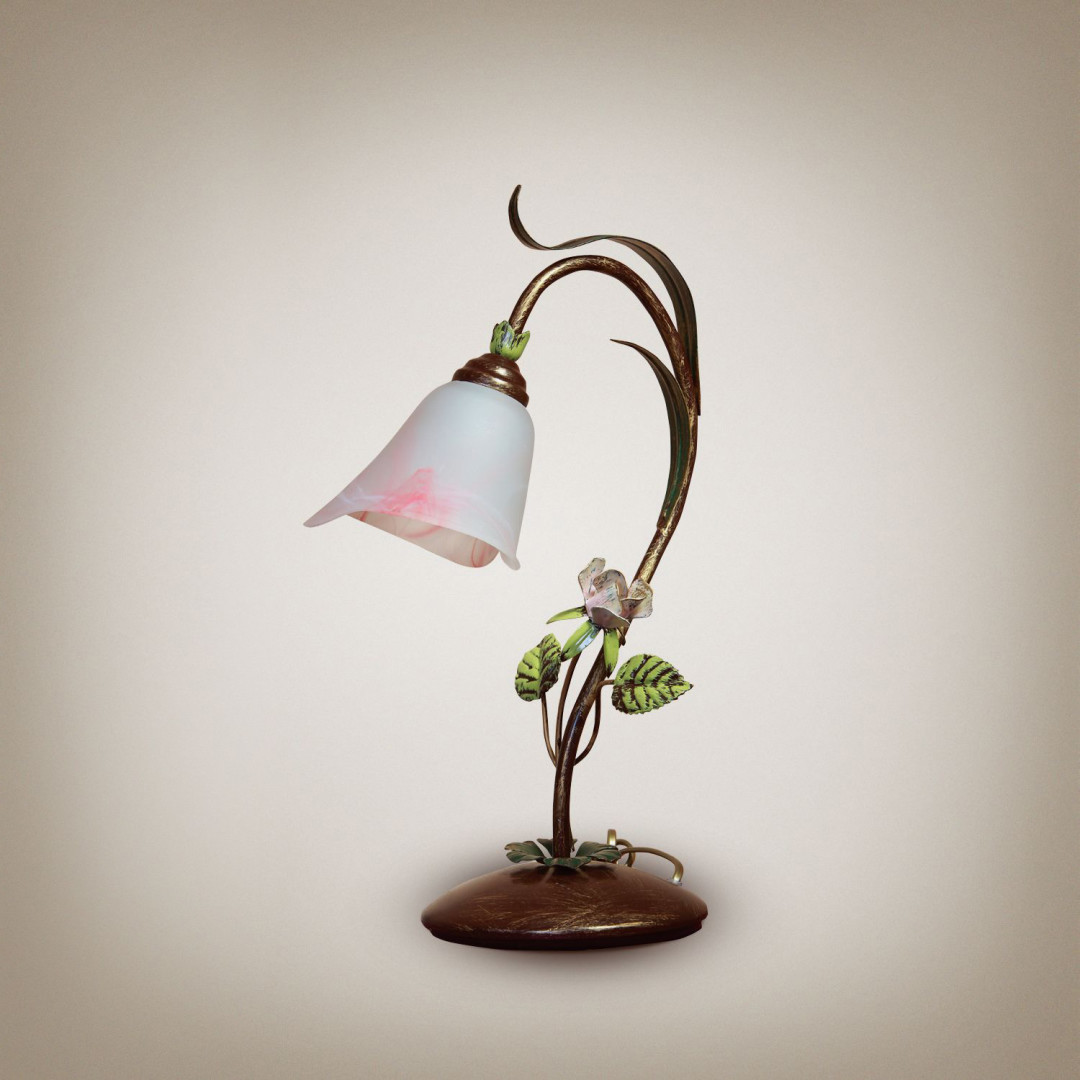 Настільна лампа металева коричнева скляний плафон у вигляді квітки Е14 22х42 см