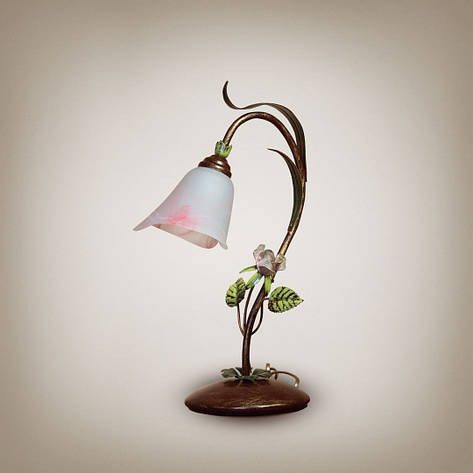 Настільна лампа металева коричнева скляний плафон у вигляді квітки Е14 22х42 см, фото 1